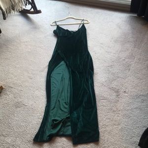 debut diva forest green velvet maxi dress